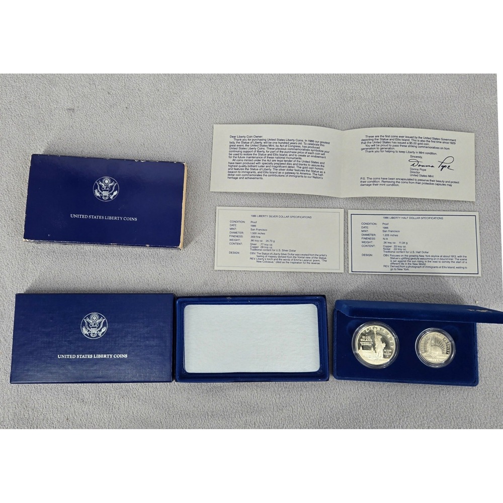 US Mint 1986 Liberty Coins 2-Piece Silver Proof Statue of Liberty Ellis Island